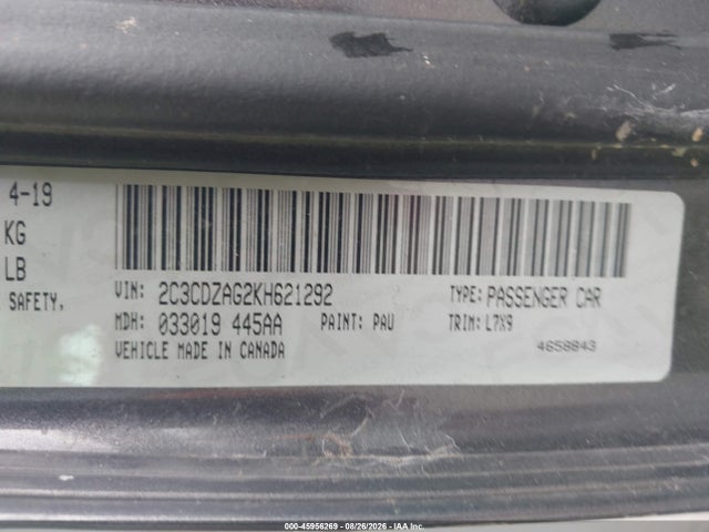 Aukcja sprzedaży 2019 Dodge Challenger Sxt, vin: 2C3CDZAG2KH621292, numer aukcji: 45956269