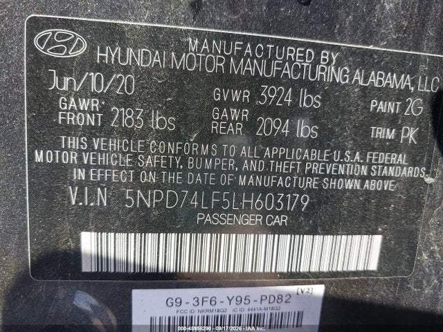Продажа на аукционе авто 2020 Hyundai Elantra Se, vin: 5NPD74LF5LH603179, номер лота: 45956290