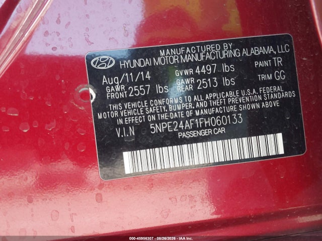 Hyundai SONATA SE 2015 5NPE24AF1FH060133 Image 9