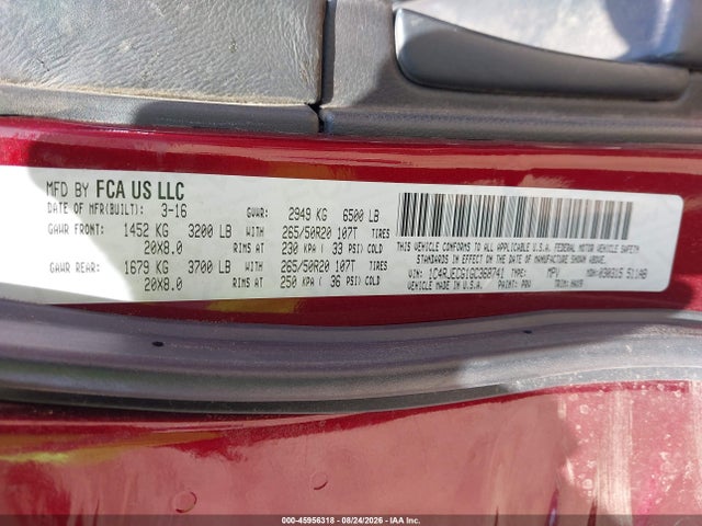 Продажа на аукционе авто 2016 Jeep Grand Cherokee High Altitude, vin: 1C4RJECG1GC368741, номер лота: 45956318