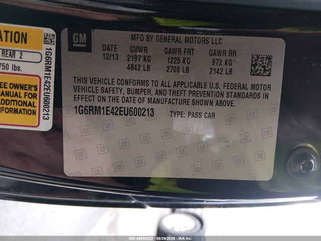 Продаж на аукціоні авто 2014 Cadillac Elr Standard, vin: 1G6RM1E42EU600213, номер лоту: 45956322