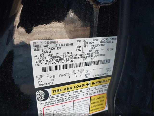 45956342 :رقم المزاد ، 1FMJK2AT7JEA47349 vin ، 2018 Ford Expedition Max Limited مزاد بيع