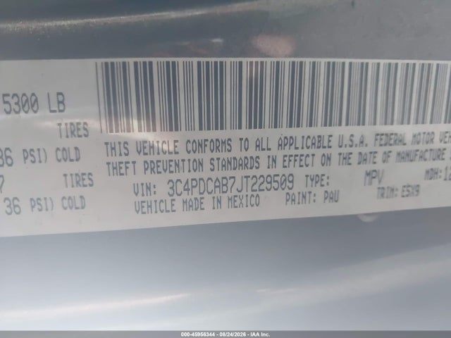 Продаж на аукціоні авто 2018 Dodge Journey Se, vin: 3C4PDCAB7JT229509, номер лоту: 45956344