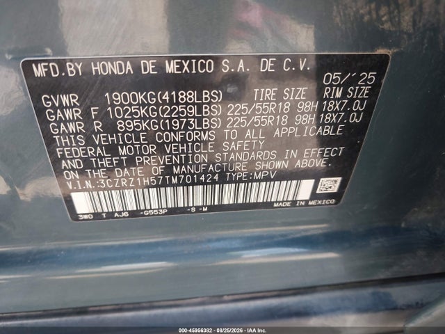 Продаж на аукціоні авто 2026 Honda Hr-v 2wd Sport, vin: 3CZRZ1H57TM701424, номер лоту: 45956382