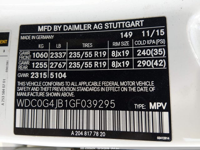 Продажа на аукционе авто 2016 Mercedes-benz Glc 300, vin: WDC0G4JB1GF039295, номер лота: 45956454