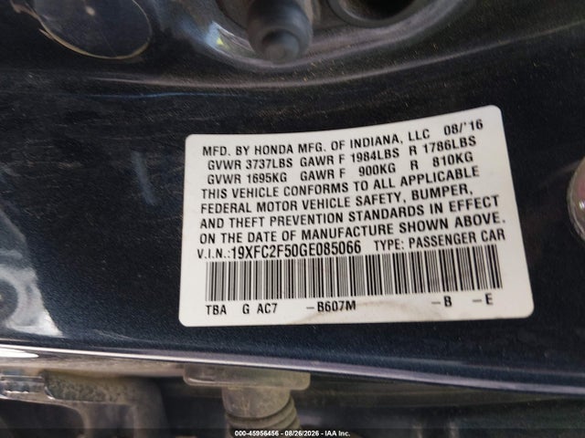 Продажа на аукционе авто 2016 Honda Civic Lx, vin: 19XFC2F50GE085066, номер лота: 45956456