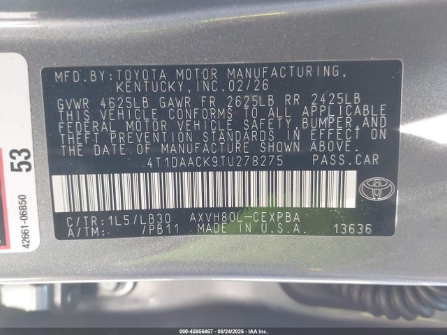 4T1DAACK9TU278275 Toyota CAMRY XSE