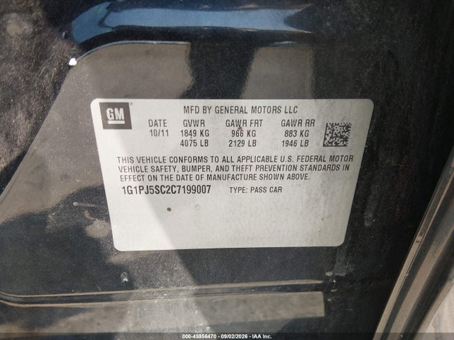 45956470 :رقم المزاد ، 1G1PJ5SC2C7199007 vin ، 2012 Chevrolet Cruze Eco مزاد بيع