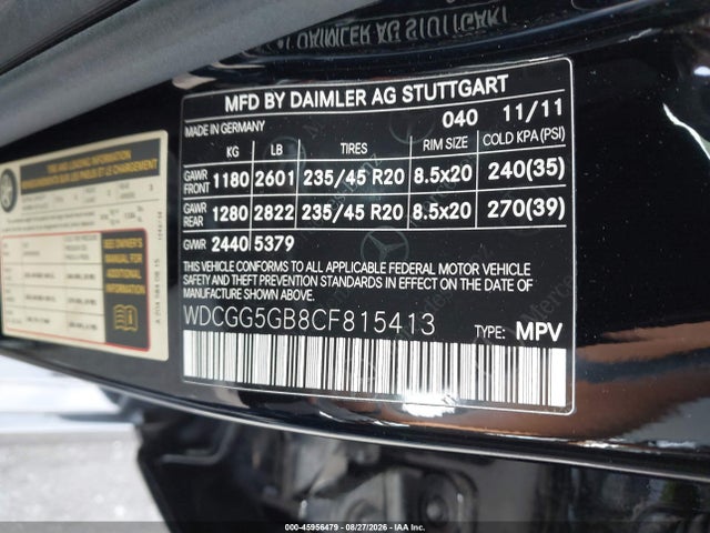 Aukcja sprzedaży 2012 Mercedes-benz Glk 350, vin: WDCGG5GB8CF815413, numer aukcji: 45956479