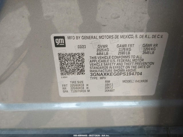 Продажа на аукционе авто 2023 Chevrolet Equinox Fwd Lt, vin: 3GNAXKEG0PS194704, номер лота: 45956485