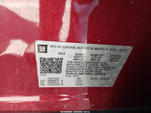 45956490 :رقم المزاد ، 3GKALMEV0KL192974 vin ، 2019 Gmc Terrain Sle مزاد بيع