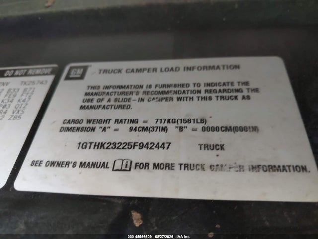 45956509 :رقم المزاد ، 1GTHK23225F942447 vin ، 2005 Gmc Sierra 2500hd Sle مزاد بيع