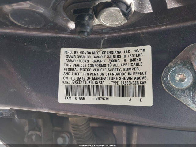 Aukcja sprzedaży 2019 Honda Insight Lx, vin: 19XZE4F10KE015737, numer aukcji: 45956559