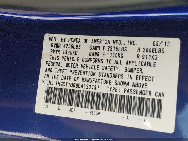 Aukcja sprzedaży 2013 Honda Accord Ex-l, vin: 1HGCT1B88DA023797, numer aukcji: 45956567