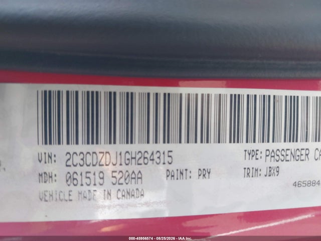 Aukcja sprzedaży 2016 Dodge Challenger Srt 392, vin: 2C3CDZDJ1GH264315, numer aukcji: 45956574
