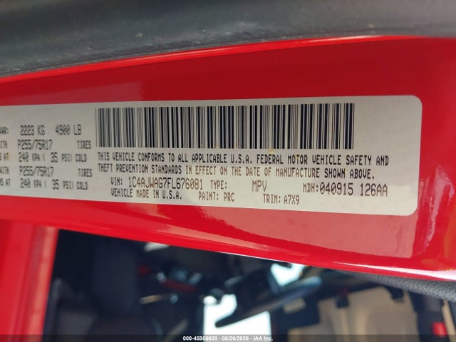 2015 Jeep Wrangler Sport მანქანა იყიდება აუქციონზე, vin: 1C4AJWAG7FL676081, აუქციონის ნომერი: 45956608