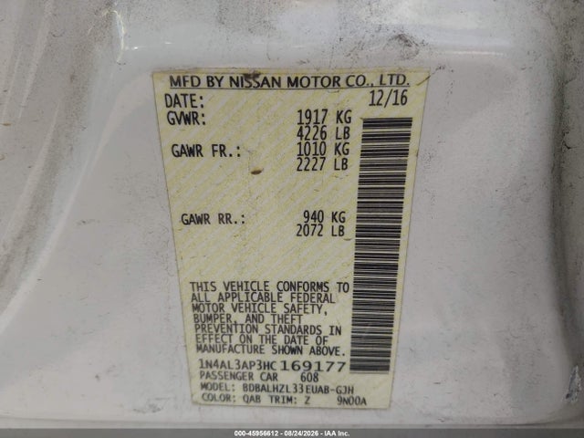 Nissan Altima 2.5 Sr 2017 1N4AL3AP3HC169177 Image 9