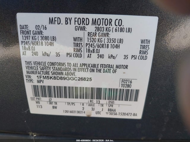 Ford EXPLORER XLT 2016 1FM5K8D89GGC26825 Image 9
