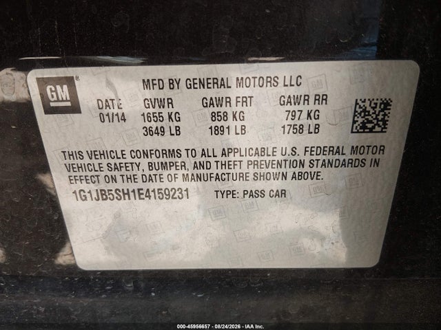 Chevrolet Sonic Ls Manual 2014 1G1JB5SH1E4159231 Image 9