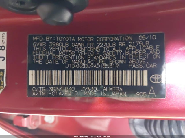 45956659 :رقم المزاد ، JTDKN3DU9A0185319 vin ، 2010 Toyota Prius Ii مزاد بيع