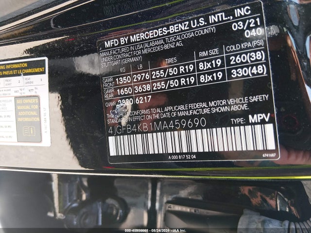 45956668 :رقم المزاد ، 4JGFB4KB1MA459690 vin ، 2021 Mercedes-benz Gle 350 4matic مزاد بيع