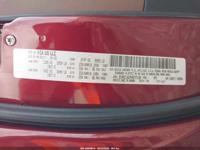 Aukcja sprzedaży 2019 Chrysler Pacifica Limited, vin: 2C4RC1GG7KR577138, numer aukcji: 45956674