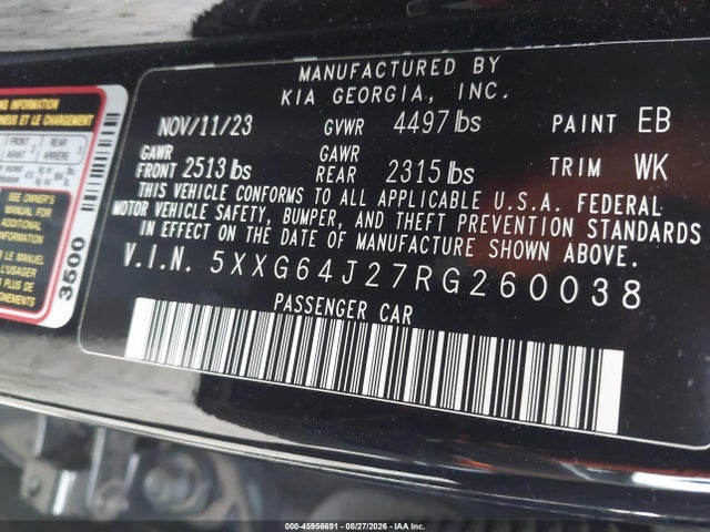 Продаж на аукціоні авто 2024 Kia K5 Gt-line, vin: 5XXG64J27RG260038, номер лоту: 45956691
