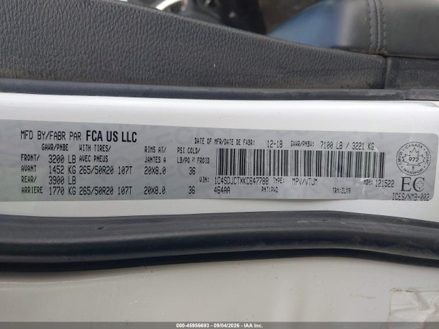 Aukcja sprzedaży 2019 Dodge Durango R/t, vin: 1C4SDJCTXKC647788, numer aukcji: 45956693
