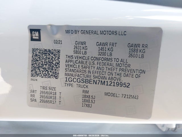 1GCGSBEN7M1219952 Chevrolet Colorado 2wd Short Box Wt