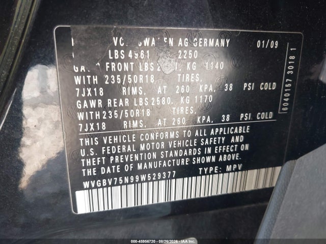 Aukcja sprzedaży 2009 Volkswagen Tiguan Sel, vin: WVGBV75N99W529377, numer aukcji: 45956720