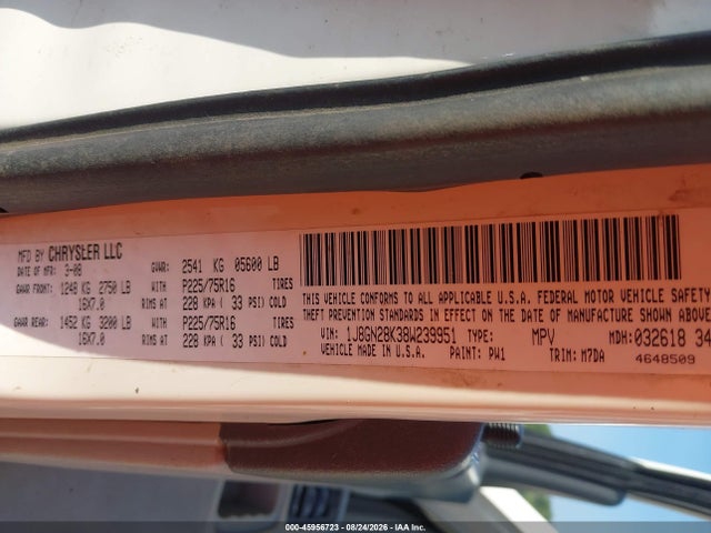 45956723 :رقم المزاد ، 1J8GN28K38W239951 vin ، 2008 Jeep Liberty Sport مزاد بيع