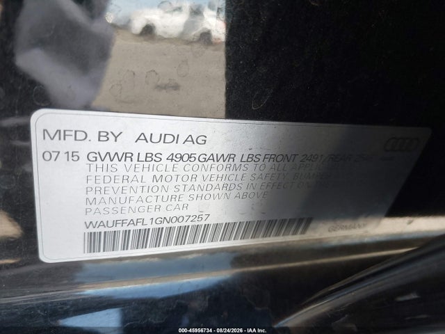 2016 Audi A4 Premium Plus მანქანა იყიდება აუქციონზე, vin: WAUFFAFL1GN007257, აუქციონის ნომერი: 45956734