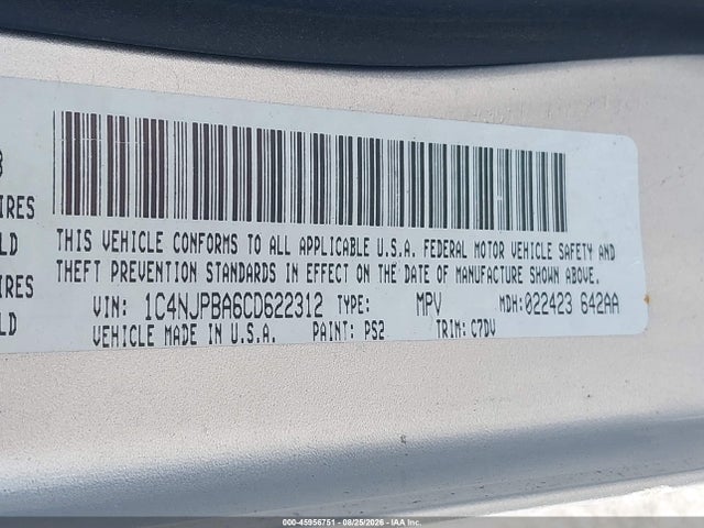 2012 Jeep Patriot Sport მანქანა იყიდება აუქციონზე, vin: 1C4NJPBA6CD622312, აუქციონის ნომერი: 45956751