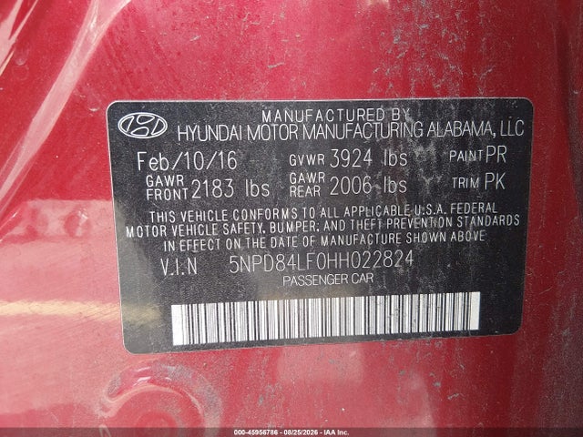 2017 Hyundai Elantra Se მანქანა იყიდება აუქციონზე, vin: 5NPD84LF0HH022824, აუქციონის ნომერი: 45956786