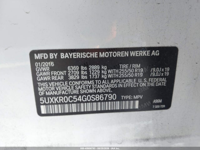 45956793 :رقم المزاد ، 5UXKR0C54G0S86790 vin ، 2016 Bmw X5 Xdrive35i مزاد بيع