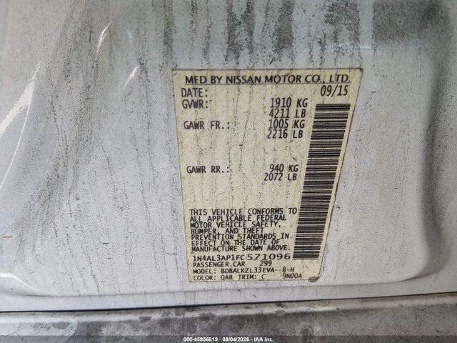 1N4AL3AP1FC571096 Nissan Altima 2.5 Sv