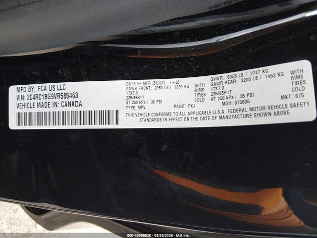 45956830 :رقم المزاد ، 2C4RC1BG9VR585463 vin ، 2027 Chrysler Pacifica مزاد بيع