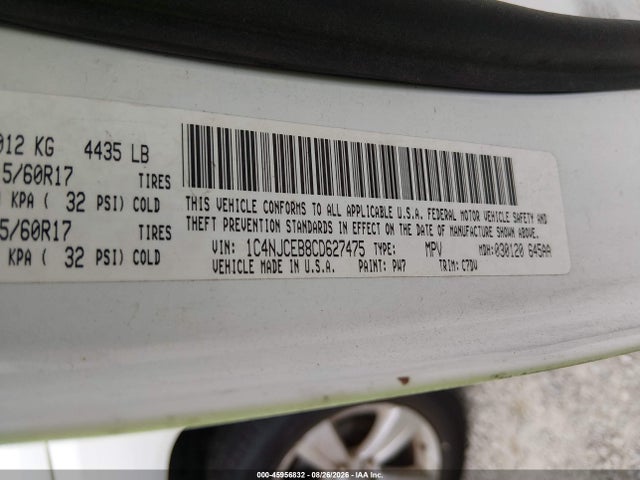 Aukcja sprzedaży 2012 Jeep Compass Latitude, vin: 1C4NJCEB8CD627475, numer aukcji: 45956832