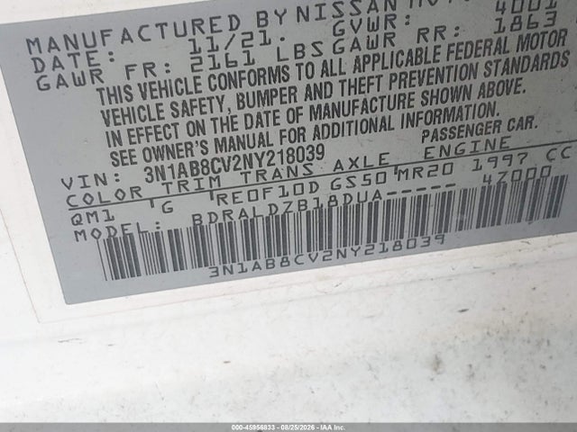 3N1AB8CV2NY218039 Nissan Sentra Sv Xtronic Cvt