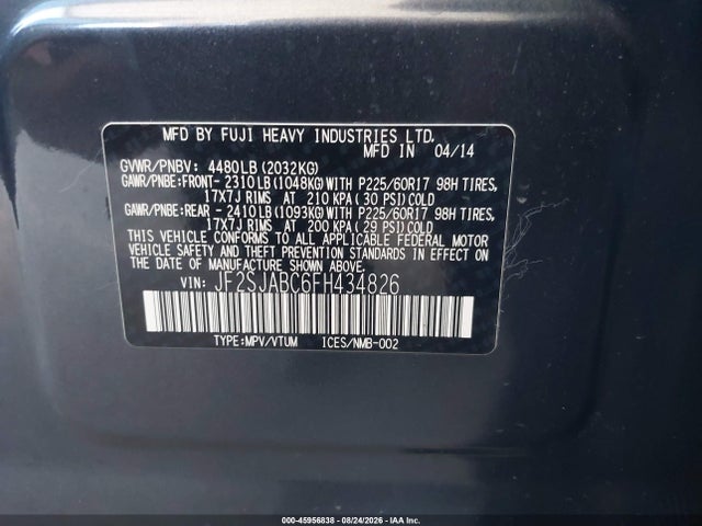 Aukcja sprzedaży 2015 Subaru Forester 2.5i, vin: JF2SJABC6FH434826, numer aukcji: 45956838