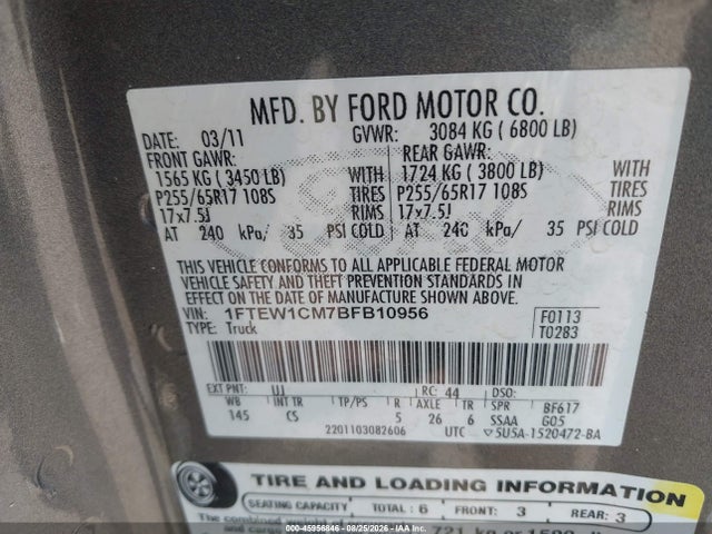 Продаж на аукціоні авто 2011 Ford F-150 Xl, vin: 1FTEW1CM7BFB10956, номер лоту: 45956846