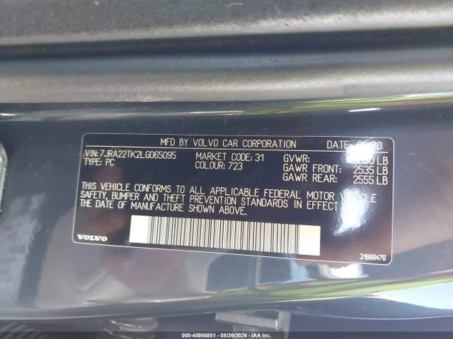 Продаж на аукціоні авто 2020 Volvo S60 T6 Momentum, vin: 7JRA22TK2LG065095, номер лоту: 45956851