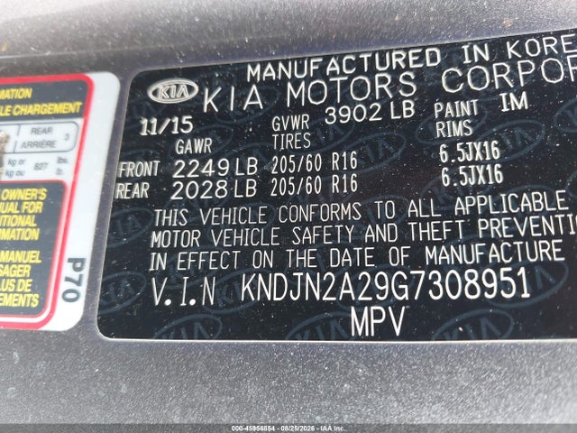 Aukcja sprzedaży 2016 Kia Soul, vin: KNDJN2A29G7308951, numer aukcji: 45956854