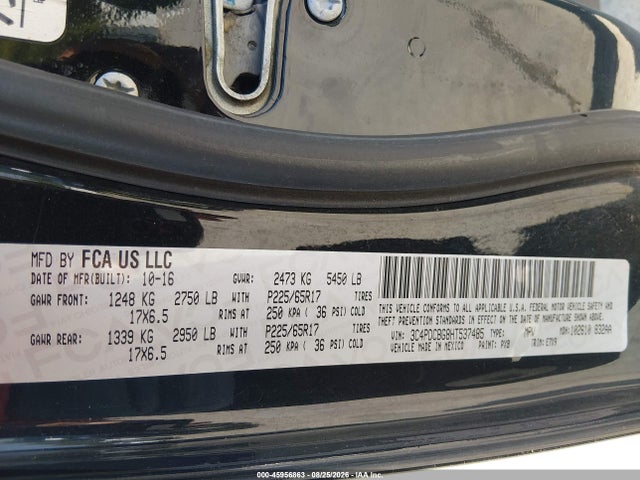 45956863 :رقم المزاد ، 3C4PDCBG8HT537485 vin ، 2017 Dodge Journey Sxt مزاد بيع