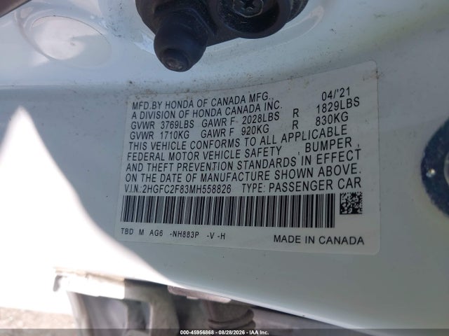 Продажа на аукционе авто 2021 Honda Civic Sport, vin: 2HGFC2F83MH558826, номер лота: 45956868