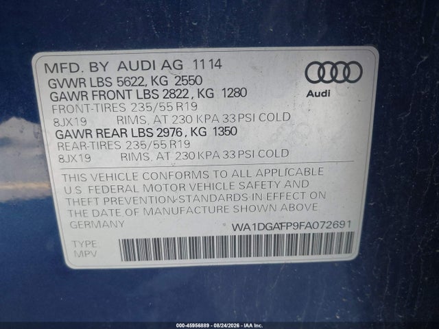 Aukcja sprzedaży 2015 Audi Q5 3.0t Premium Plus, vin: WA1DGAFP9FA072691, numer aukcji: 45956889