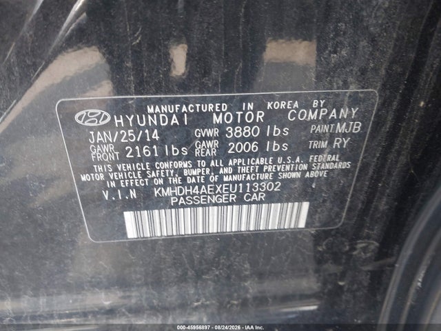 45956897 :رقم المزاد ، KMHDH4AEXEU113302 vin ، 2014 Hyundai Elantra Limited مزاد بيع