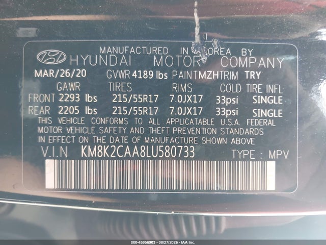 Hyundai Kona Sel 2020 KM8K2CAA8LU580733 Image 9