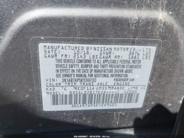 3N1AB7AP5KY249103 Nissan SENTRA SV