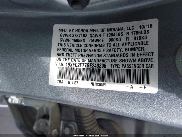 Honda CIVIC EX 2016 19XFC2F77GE249396 Image 9